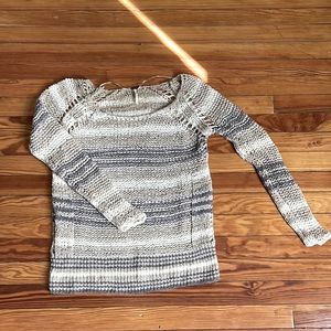 Free People Tan Stripe Open-Knot Sweater. Size Small.